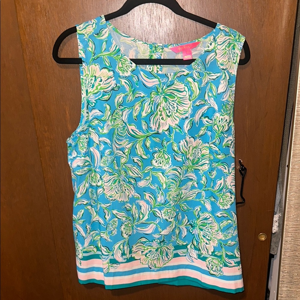 Lilly Pulitzer sleeveless tunic top turquoise pink floral XL